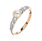 Кольцо с жемчугом и  фианитом из красного золота 585 пробы