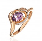 Кольцо с аметистом и  фианитом из красного золота 585 пробы