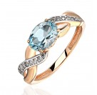 Кольцо с топазом и  фианитом из красного золота 585 пробы