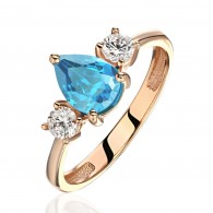 Кольцо с топазом и  фианитом из красного золота 585 пробы фото