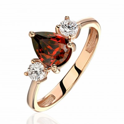 Кольцо с гранатом и  фианитом из красного золота 585 пробы фото