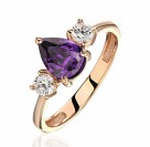 Кольцо с аметистом и  фианитом из красного золота 585 пробы
