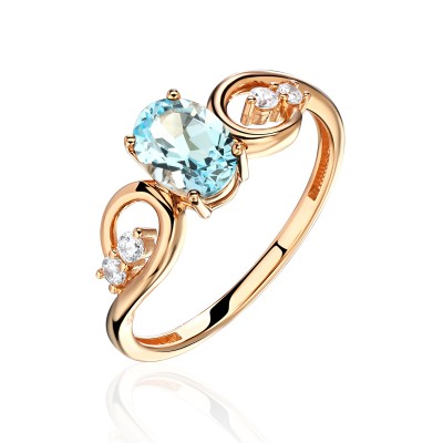 Кольцо с топазом и  фианитом из красного золота 585 пробы фото