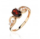 Кольцо с гранатом и  фианитом из красного золота 585 пробы