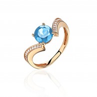 Кольцо с топазом и  фианитом из красного золота 585 пробы фото