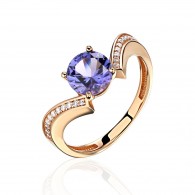 Кольцо с аметистом и  фианитом из красного золота 585 пробы фото