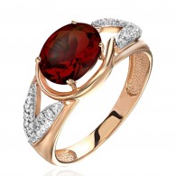 Кольцо с гранатом и  фианитом из красного золота 585 пробы фото