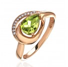 Кольцо с фианитом и хризолитом из красного золота 585 пробы