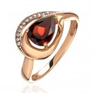 Кольцо с гранатом и  фианитом из красного золота 585 пробы