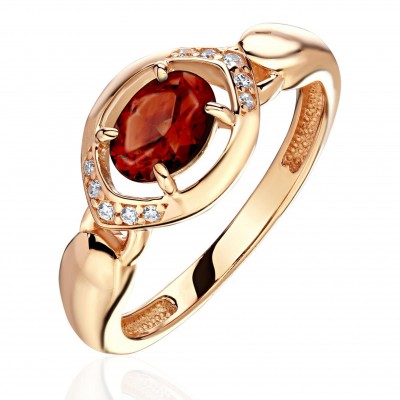 Кольцо с гранатом и  фианитом из красного золота 585 пробы фото