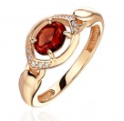 Кольцо с гранатом и  фианитом из красного золота 585 пробы