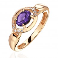Кольцо с аметистом и  фианитом из красного золота 585 пробы фото