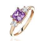 Кольцо с аметистом и  фианитом из красного золота 585 пробы