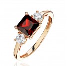 Кольцо с гранатом и  фианитом из красного золота 585 пробы