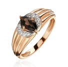 Кольцо с раухтопазом и  фианитом из красного золота 585 пробы
