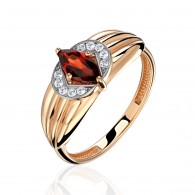 Кольцо с гранатом и  фианитом из красного золота 585 пробы фото