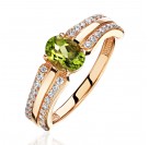 Кольцо с фианитом и хризолитом из красного золота 585 пробы