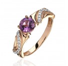 Кольцо с аметистом и  фианитом из красного золота 585 пробы