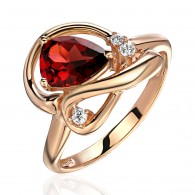 Кольцо с гранатом и  фианитом из красного золота 585 пробы фото