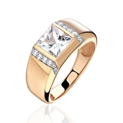 Кольцо с топазом и  фианитом из красного золота 585 пробы фото