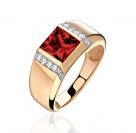Кольцо с гранатом и  фианитом из красного золота 585 пробы