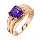 Кольцо с аметистом и  фианитом из красного золота 585 пробы