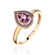 Кольцо с аметистом и эмалью из красного золота 585 пробы фото