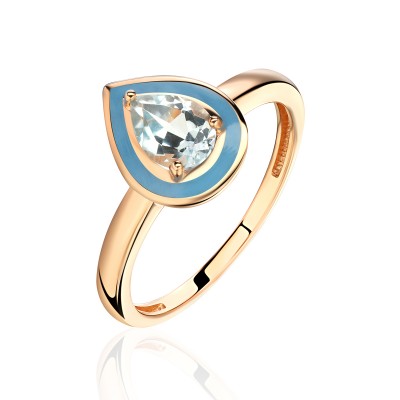 Кольцо с топазом и эмалью из красного золота 585 пробы фото