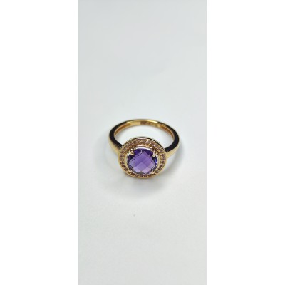 Кольцо с аметистом и  фианитом из красного золота 585 пробы фото