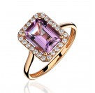 Кольцо с аметистом и  фианитом из красного золота 585 пробы