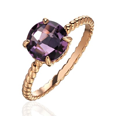 Кольцо с аметистом из красного золота 585 пробы фото