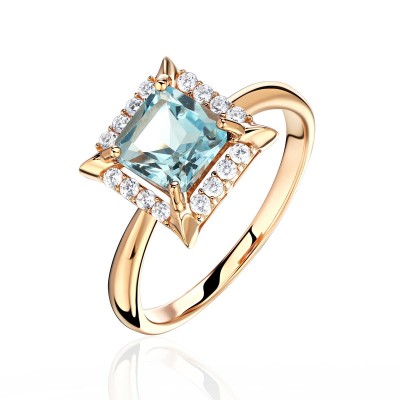 Кольцо с топазом и  фианитом из красного золота 585 пробы фото