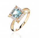 Кольцо с топазом и  фианитом из красного золота 585 пробы