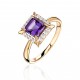 Кольцо с аметистом и  фианитом из красного золота 585 пробы