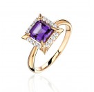 Кольцо с аметистом и  фианитом из красного золота 585 пробы
