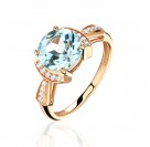 Кольцо с топазом и  фианитом из красного золота 585 пробы