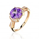 Кольцо с аметистом и  фианитом из красного золота 585 пробы