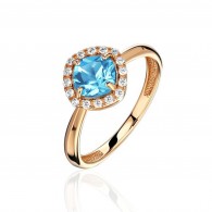 Кольцо с топазом и  фианитом из красного золота 585 пробы фото