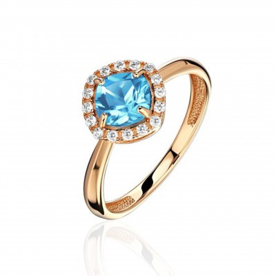 Кольцо с топазом и  фианитом из красного золота 585 пробы фото