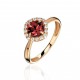 Кольцо с гранатом и  фианитом из красного золота 585 пробы
