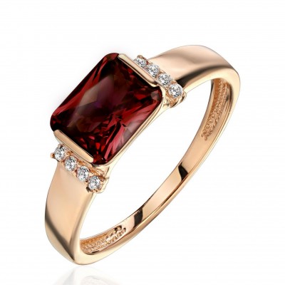 Кольцо с гранатом и  фианитом из красного золота 585 пробы фото