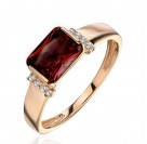 Кольцо с гранатом и  фианитом из красного золота 585 пробы