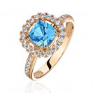 Кольцо с топазом и  фианитом из красного золота 585 пробы