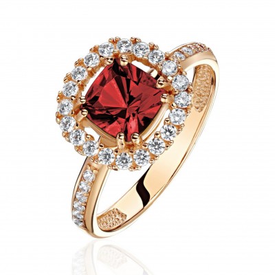 Кольцо с гранатом и  фианитом из красного золота 585 пробы фото