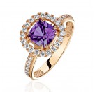 Кольцо с аметистом и  фианитом из красного золота 585 пробы