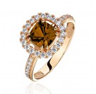 Кольцо с раухтопазом и  фианитом из красного золота 585 пробы