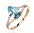 Кольцо с топазом и  фианитом из красного золота 585 пробы