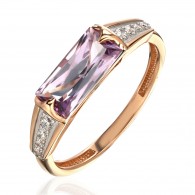 Кольцо с аметистом и  фианитом из красного золота 585 пробы фото
