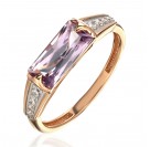 Кольцо с аметистом и  фианитом из красного золота 585 пробы