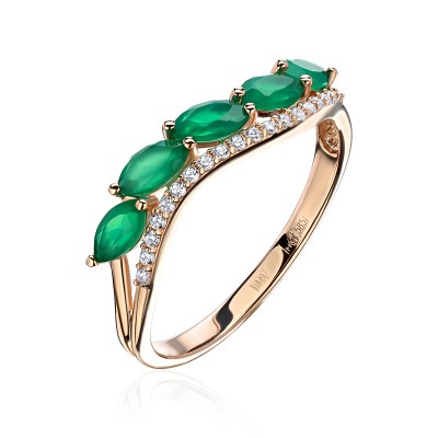 Кольцо с агатом и  фианитом из красного золота 585 пробы фото